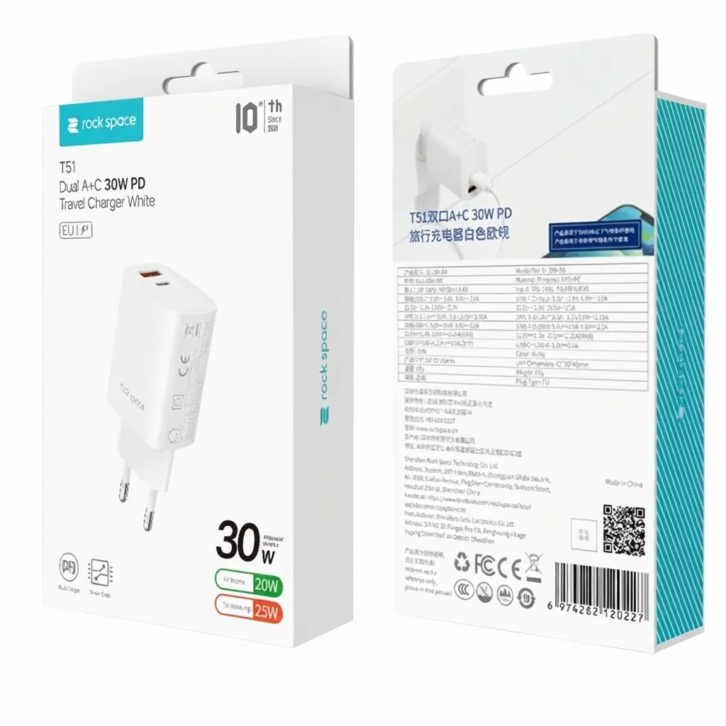 ROCK space T51 Dual A+C 30W PD Travel Charger