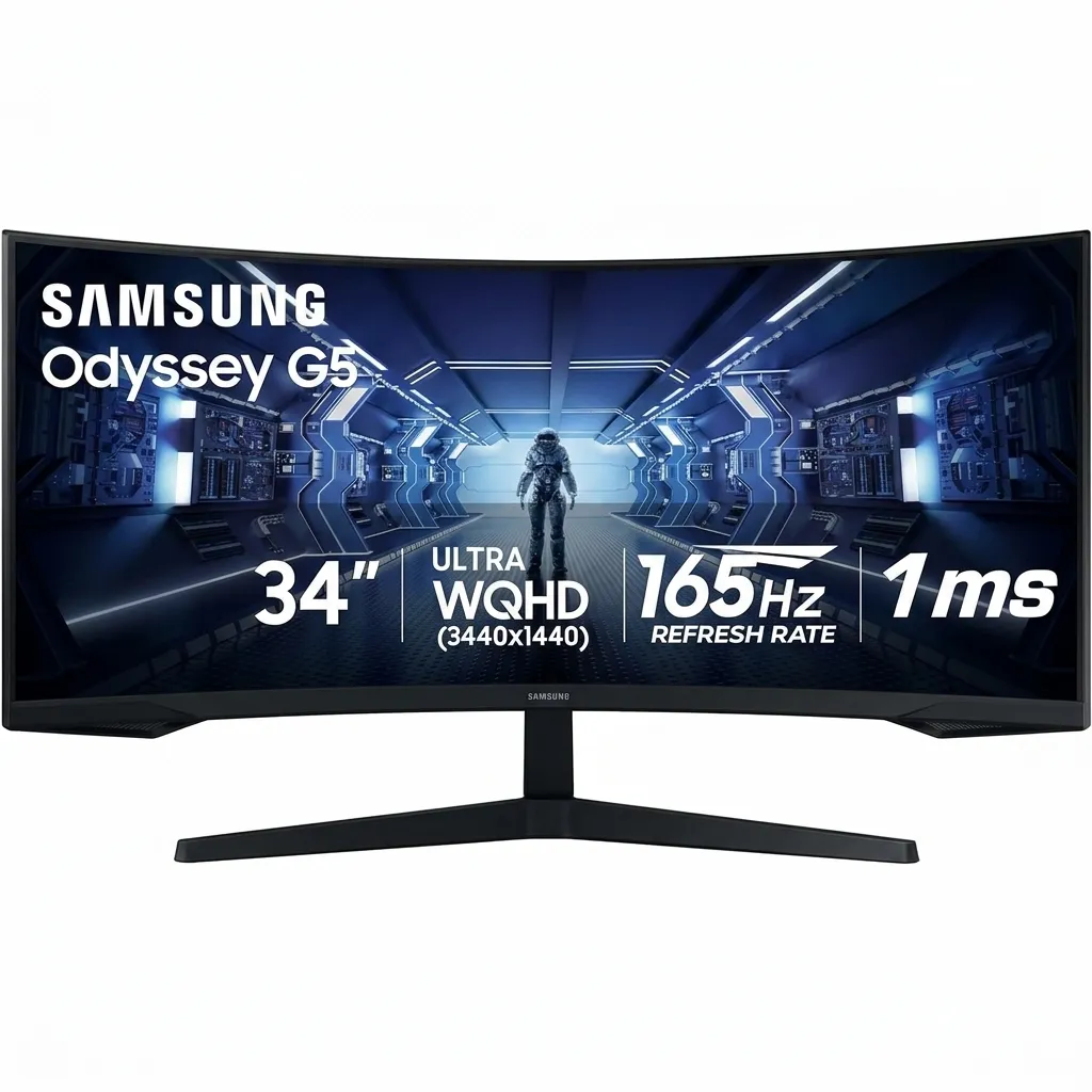 SAMSUNG 34" LC34G55TWWNXZA Odyssey G5 Ultra-Wide Gaming Monitor with 1000R Curved Screen165Hz 1ms, FreeSync Premium Large Display Eye Comfort, Multiple Ports WQHD