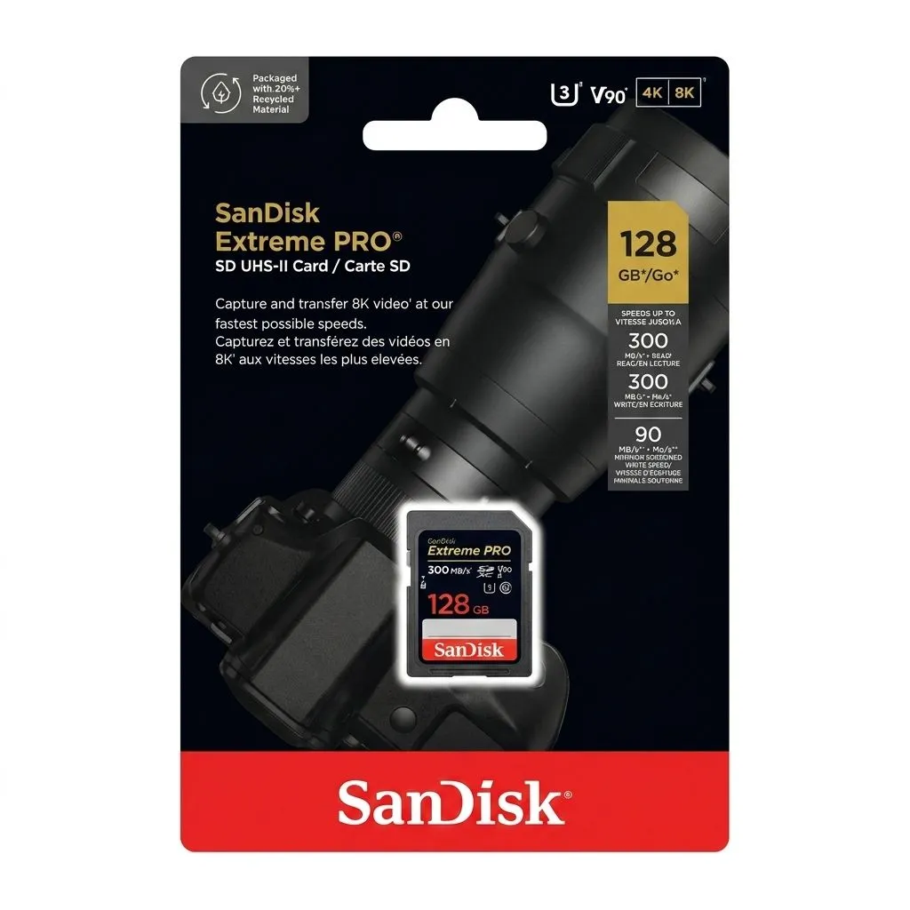 SanDisk Extreme PRO SDXC 128GB UHS-II Memory Card - Up to 300MB/s 8K, 4K UHD, SD Card