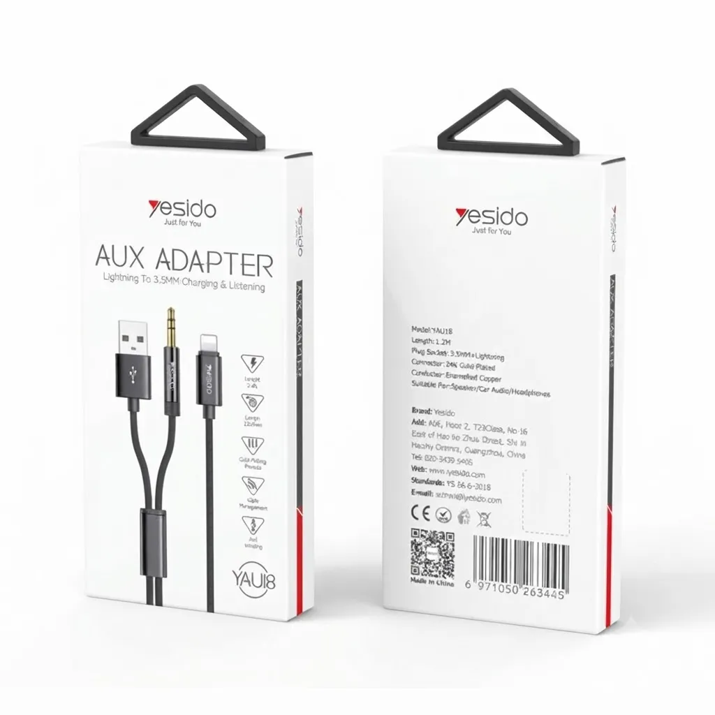 YESIDO YAU18 Music Audio Adapter With USB Charging Splitter To 3.5mm Audio Cable Line For iPhone
