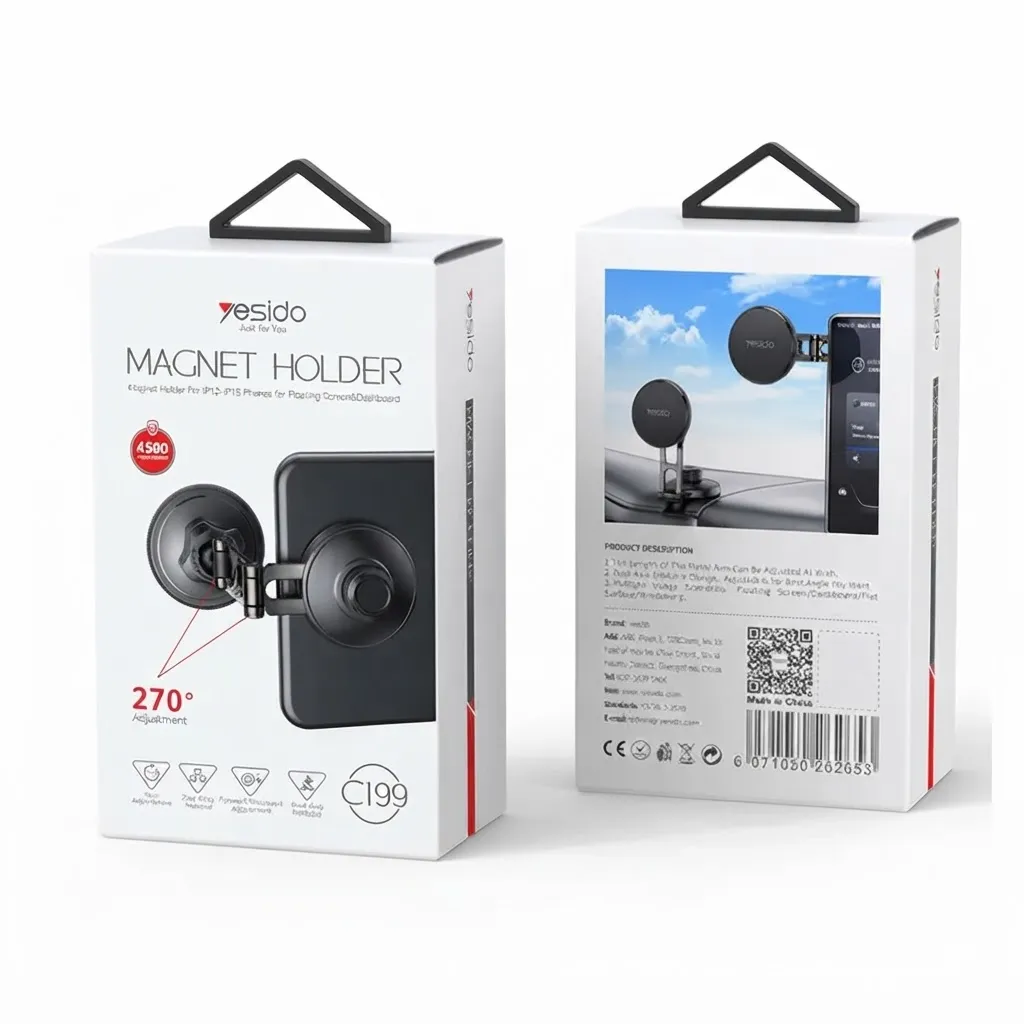 [NQ469] YESIDO C199 Latest magsafe head magnetic Interior accessories car mount 12PCS N50 Phone Holder ستاند سيارة