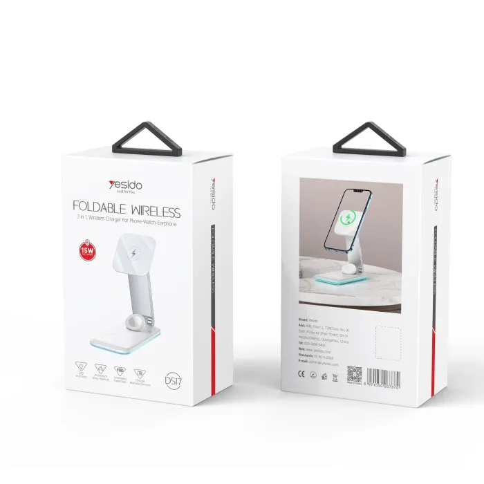 [NQ687] YESIDO DS17 High Quality Magnetic 3 In 1 Foldable Desktop Wireless Charging Dock Stand Charger For Iphone