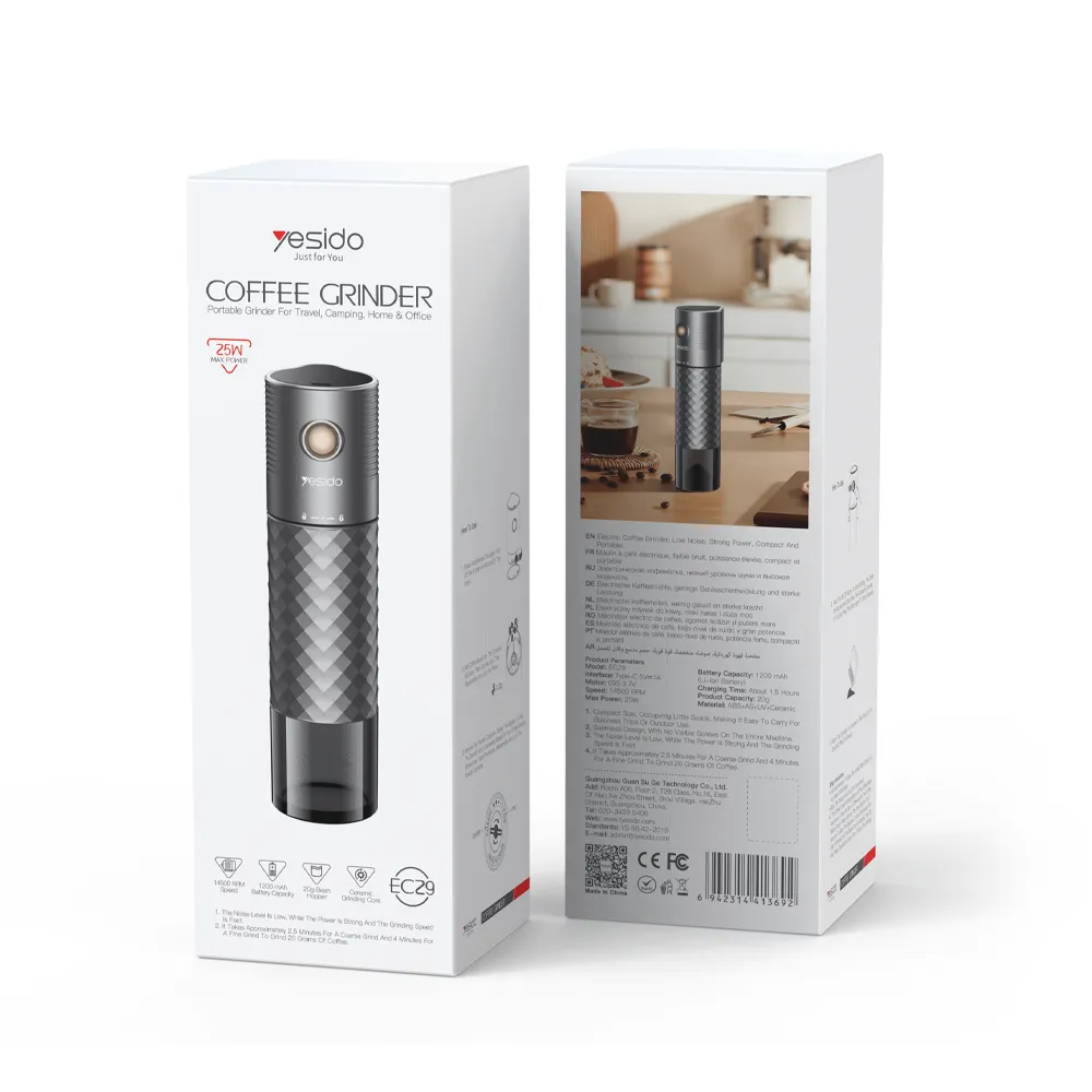 YESIDO EC29 25W 1200mAh 20g Bean Hopper Portable COFFEE Grinder For Travel, Camping Home and Office