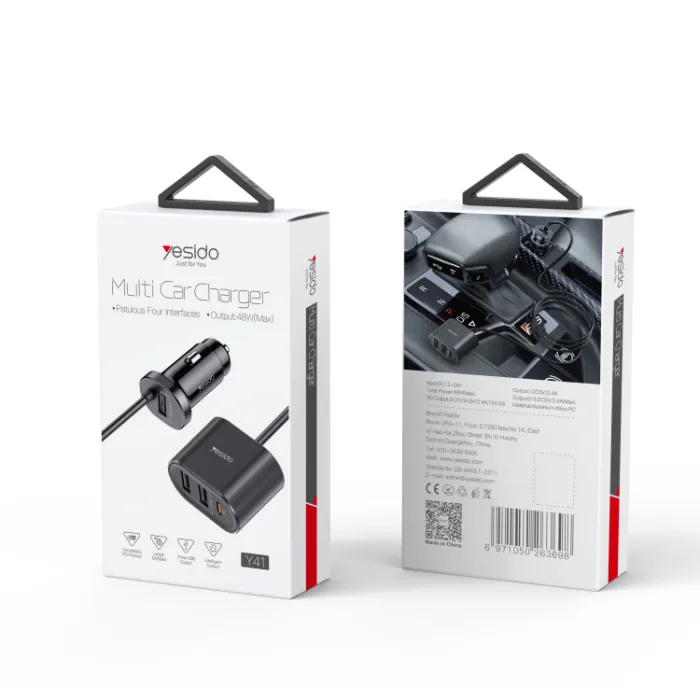 YESIDO Multi port fast charging car charger Y41 Black