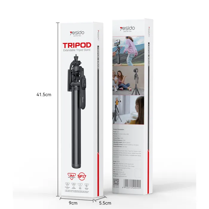 YESIDO SF17 360 Handheld Panoramic Shot Selfie Stick 2.05M Bluetooth Remote Shooting Aluminum Alloy Tripod