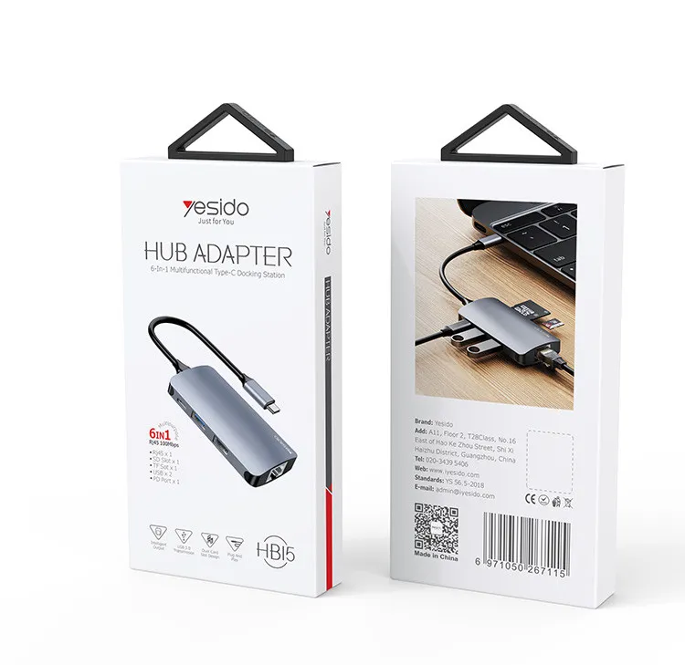 [HB15] YESIDO USB-C HUB ADAPTER MULTI PROT HB15 6 IN 1