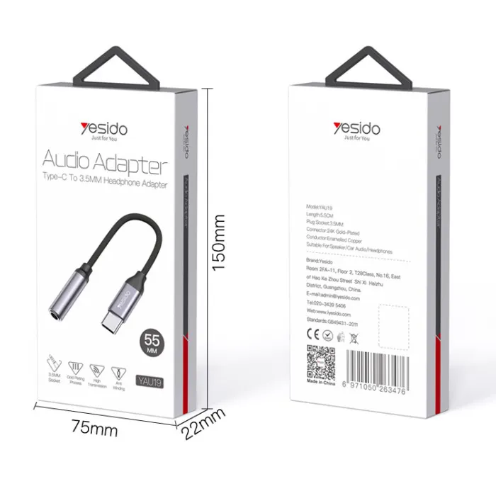 YESIDO YAU19 Aluminum Alloy Nylon Cable USB Type-C To 3.5mm Aux Port Audio Adapter Cable