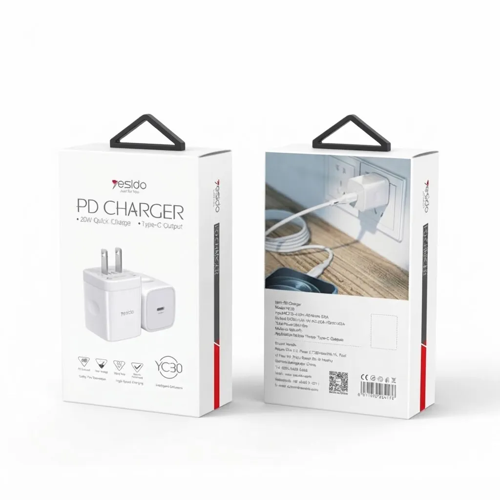 YESIDO YC30 White EU/UK Plug PD 20W Type-C Fast Charging Adapter Charger For Mobile Phone