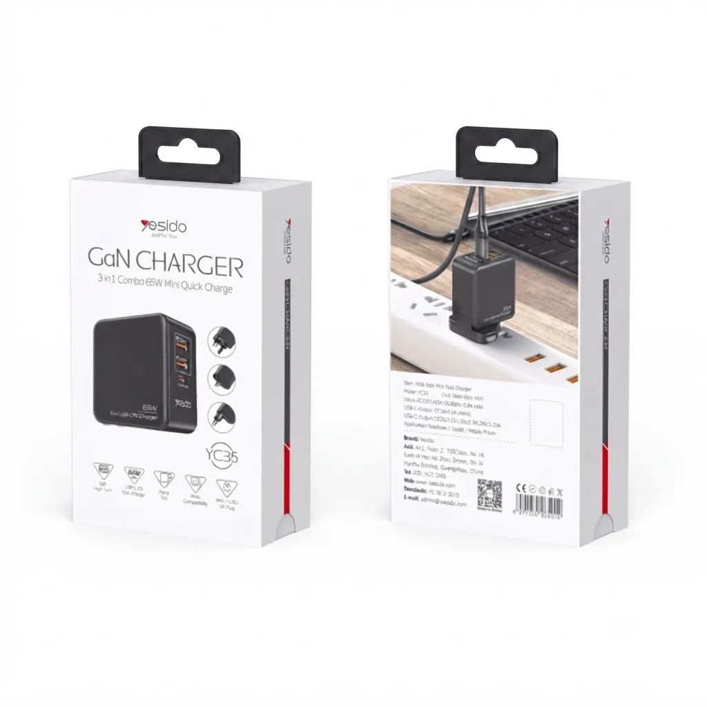 YESIDO YC35 Max 65W Mobiili lisaseade Combo Yesido GaN 3in1 65W Quick Charge with EU/UK/US plug