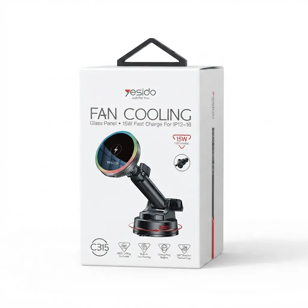 Yesido C315 15W Suction Cup Air Vent Car Wireless Charging Holder with RGB Lighting