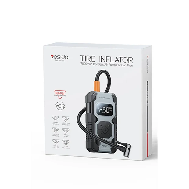 Yesido VC12 6800mAh Multi-function Air Pump Cordless Car Bike Tire Inflator
