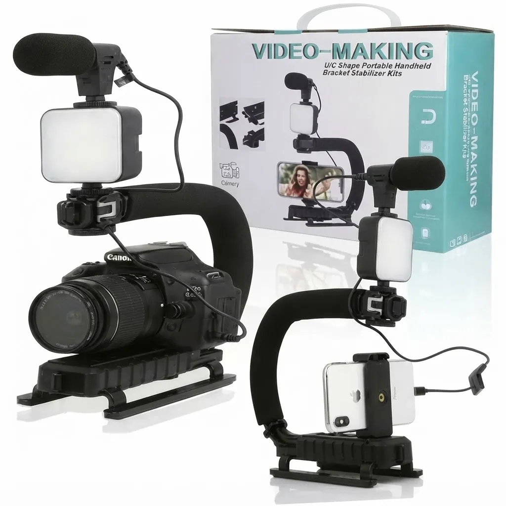 [NQ3048] Exxelo AY-49U Shaped Video Making Handheld Stabilizer Kit Camera Gimbal for Outdoor Videography Portable Video Camera Accessories C Shape Stabilizer for DSLR Mobile Phones DV