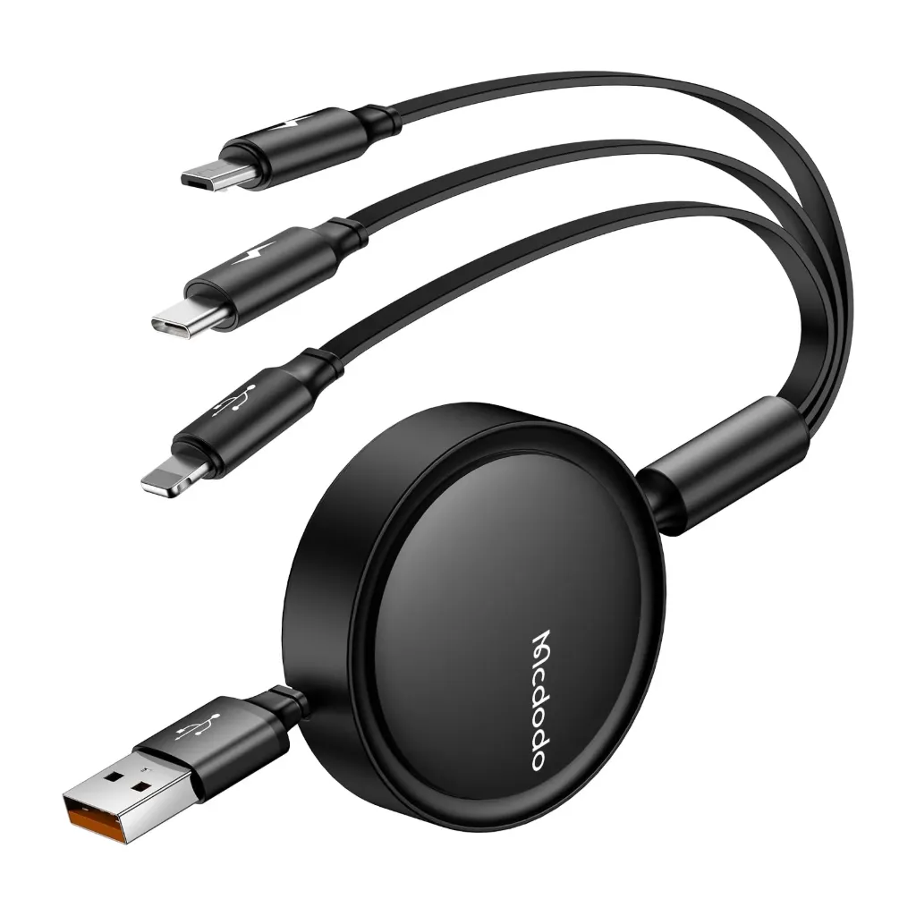 MCDODO 3 in 1 Retractable 3A Micro USB Type C Charger