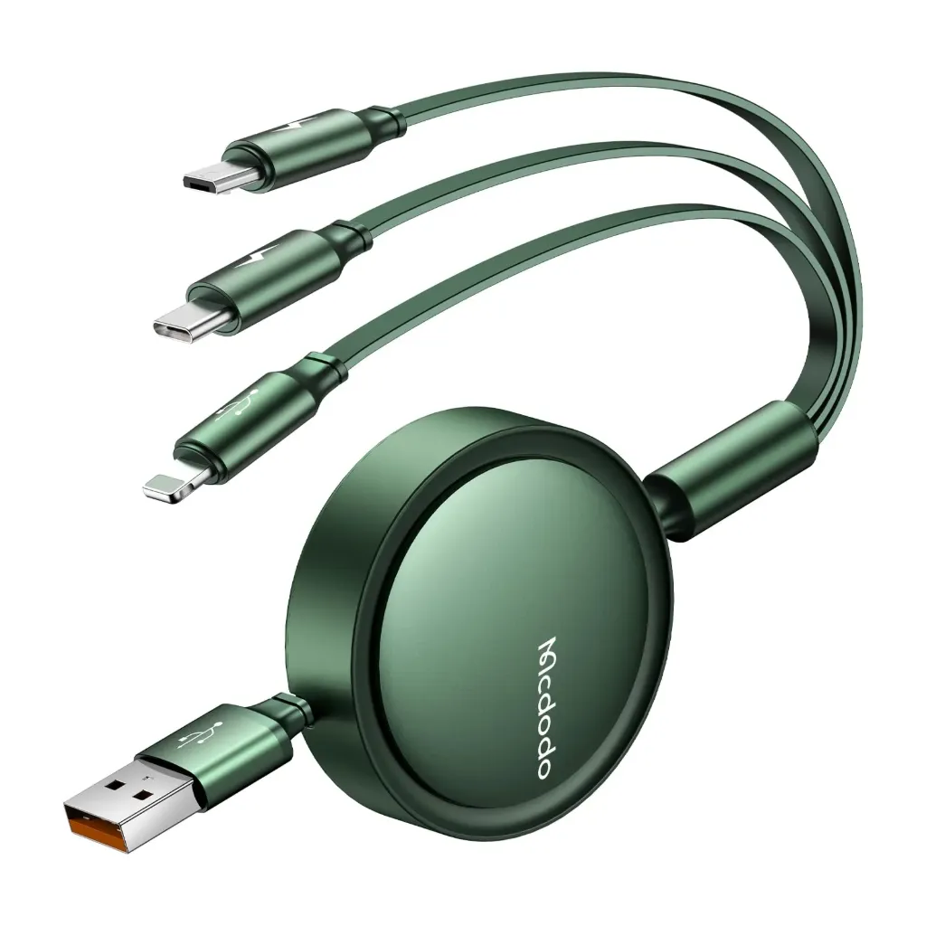 MCDODO 3 in 1 Retractable 3A Micro USB Type C Charger