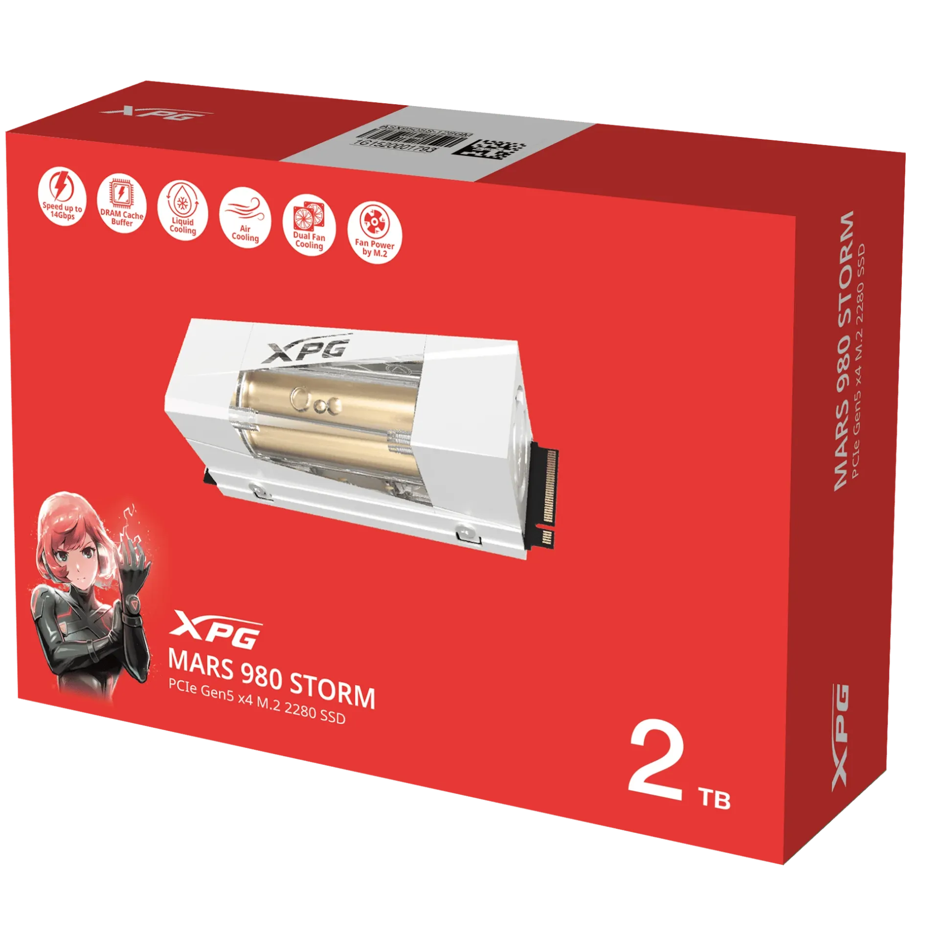 ADATA 2TB XPG MARS 980 STORM Gen5 PCIe M.2 SSD – Up to 14,000MB/s Read Hybrid Liquid-Fan Cooling