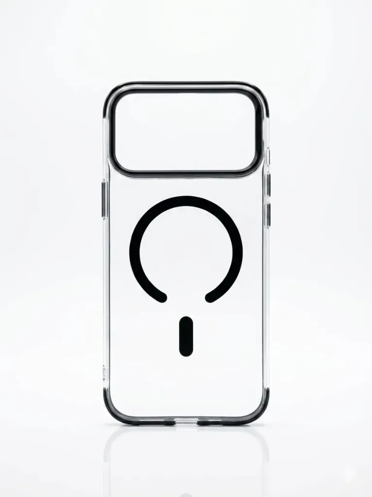 PULOKA Clear Drop-Proof 2-In-1 HingeHold (MagSafe Compatible) Cover PUL-21 For iPhone 17 Pro Max - درع موبايل شفاف عالي الجودة مقاوم للسقوط مع حامل مدمج للهاتف وحلقة مغناطيسية للايفون 17 برو ماكس