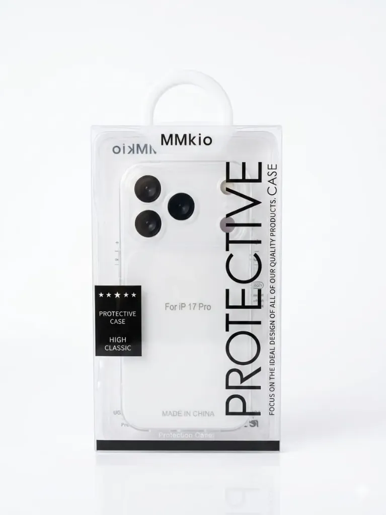MMKIO Protective High Classic Clear Cover RY-018 For iPhone 17 Pro - درع موبايل مدرع كلي شفاف كلاسيكي للايفون 17 برو (white)