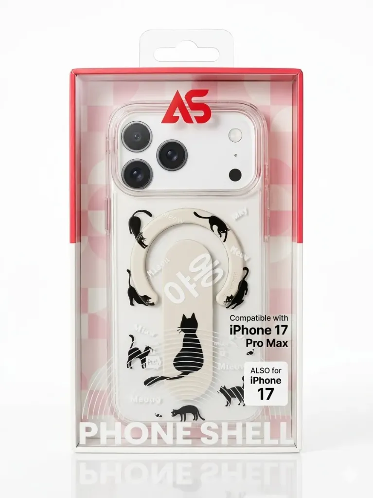 AS Phone Shell Drop-Protection, Clear With Strap Cover (MagSafe Supported) (RV-107) For iPhone 17 Pro Max - درع موبايل شفاف مقاوم للصدمات مع حزام للاصابع ملون للايفون 17 برو ماكس (white)