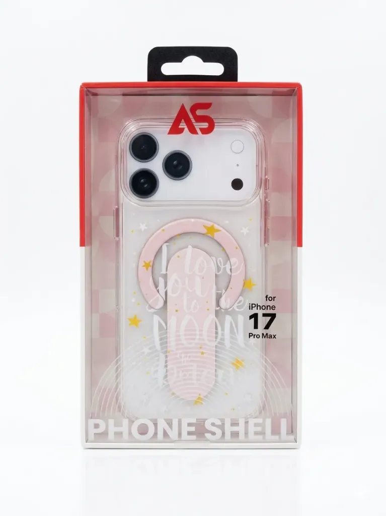 AS RV-107 Phone Shell Drop-Protection, Clear TPU With Strap Cover (MagSafe Supported) For iPhone 17 Pro Max - درع موبايل شفاف من الجلاتين مقاوم للصدمات مع حزام للاصابع ملون للايفون 17 برو ماكس