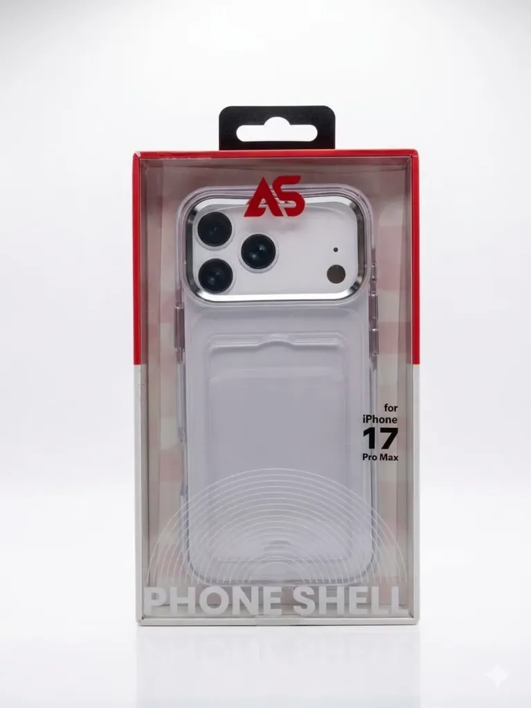 AS Phone Shell Wallet Cover For iPhone 17 Pro Max ROS-026 - درع موبايل شفاف مع محفظة بطاقات مدمجة