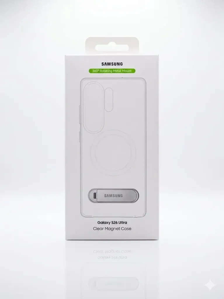 SAMSUNG Clear Magnet Cover With 360° Rotating Metal Mount For Galaxy S26 ULTRA ROS-024 -  درع موبايل شفاف من سامسونغ مع حلقة مغناطيسية وحامل حديدي دوار 360° درجة
