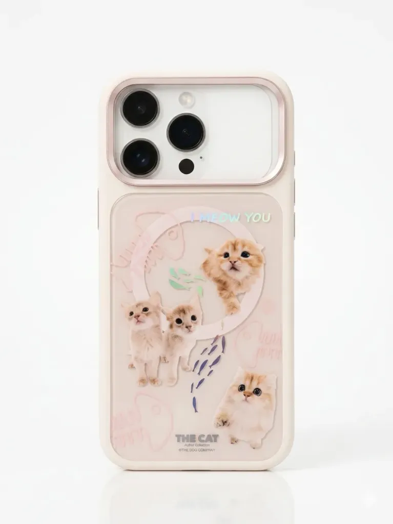 Mutural DFA-41 The Cat Phone Cover (MagSafe Compatible) For iPhone 17 Pro Max - درع موبايل القطة انيق من السيليكون مع ماك سيف للايفون 17 برو ماكس (MAGENTA)