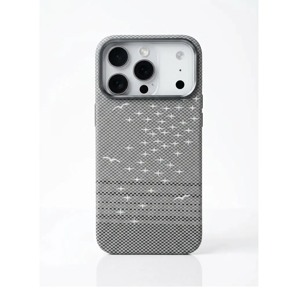 [HXH-024 Silver] AS HXH-024 Ultra-Slim Drop-Proof Aramid-Fiber (MagSafe Compatible) Cover For iPhone 17 Pro Max - درع موبايل بنحافة فائقة وحماية عالية مصنوع من الياف الاراميد مع مقاومة للصدمات للايفون 17 برو ماكس