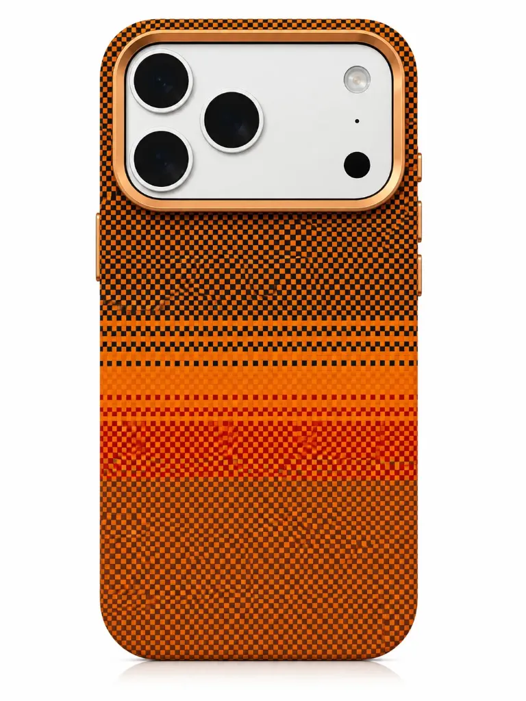 BIGC Ultra-Slim Impact-Protection Anti-Scratch Cover (No MagSafe) For iPhone 17 Pro Max - درع موبايل نحيف جدا من الكاربون مقاوم للصدمات بدون ماك سيف (Woven Orange)