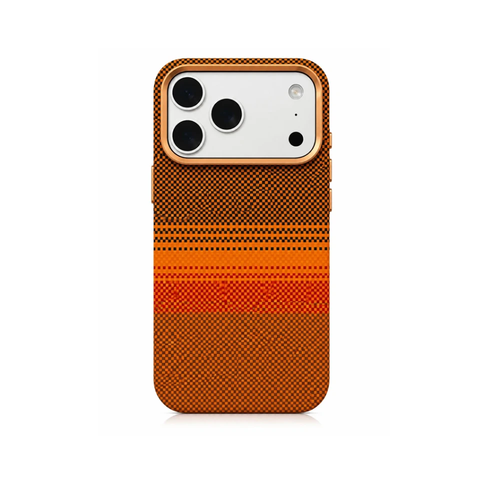 BIGC Ultra-Slim Impact-Protection Anti-Scratch Cover (No MagSafe) For iPhone 17 Pro Max - درع موبايل نحيف جدا من الكاربون مقاوم للصدمات بدون ماك سيف (Woven Orange)