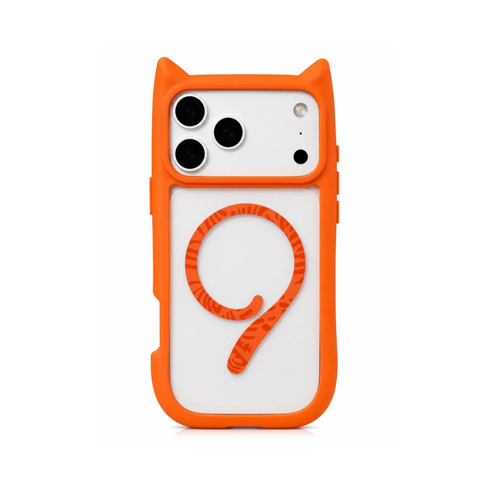 QIWANLI Clear Cat Style Rubber Drop-Protection Cover (MagSafe Compatible) For iPhone 17 Pro Max - درع موبايل شفاف بتصميم القطط من المطاط مقاوم للسقوط مع ماك سيف للايفون 17 برو ماكس