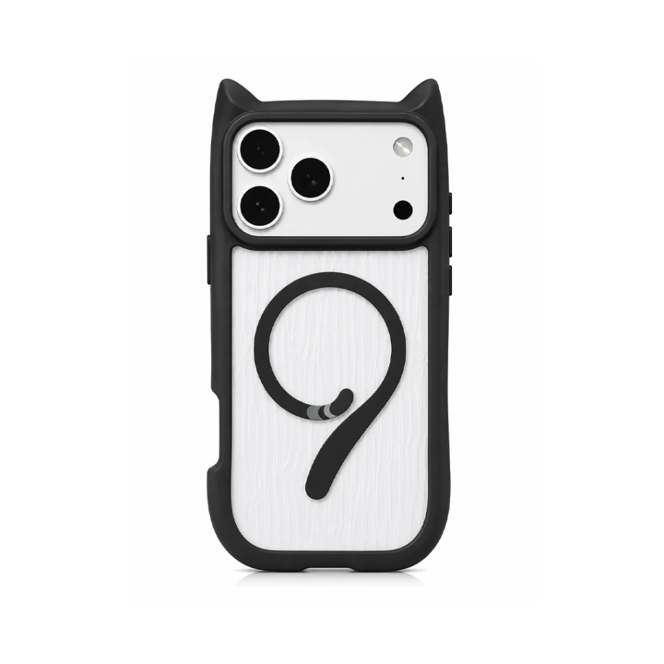 QIWANLI Clear Cat Style Rubber Drop-Protection Cover (MagSafe Compatible) For iPhone 17 Pro Max - درع موبايل شفاف بتصميم القطط من المطاط مقاوم للسقوط مع ماك سيف للايفون 17 برو ماكس