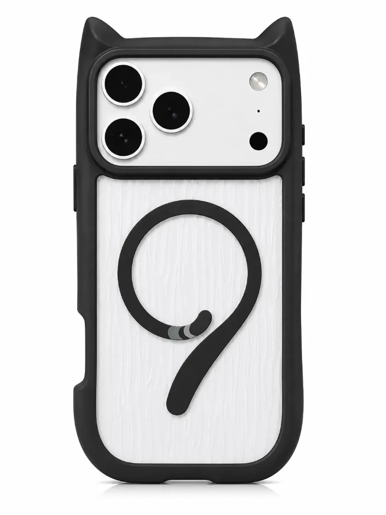 QIWANLI Clear Cat Style Rubber Drop-Protection Cover (MagSafe Compatible) For iPhone 17 Pro Max - درع موبايل شفاف بتصميم القطط من المطاط مقاوم للسقوط مع ماك سيف للايفون 17 برو ماكس