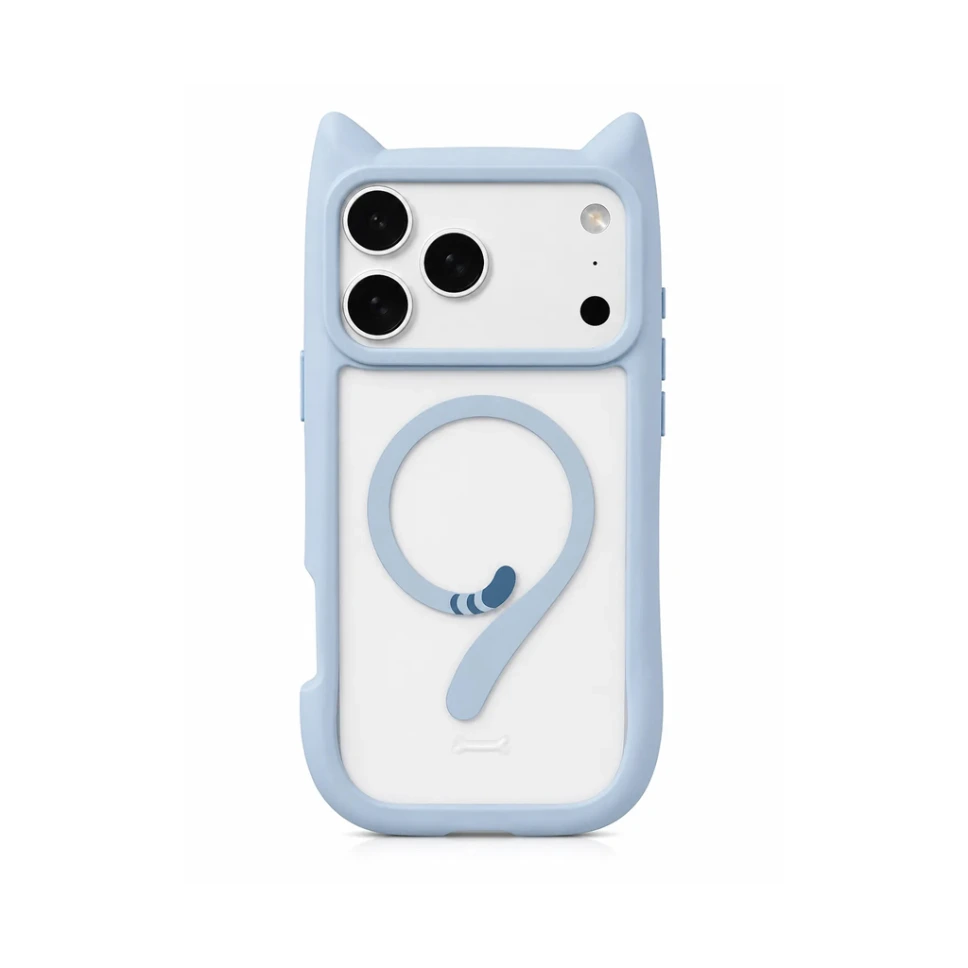 QIWANLI Clear Cat Style Rubber Drop-Protection Cover (MagSafe Compatible) For iPhone 17 Pro Max - درع موبايل شفاف بتصميم القطط من المطاط مقاوم للسقوط مع ماك سيف للايفون 17 برو ماكس