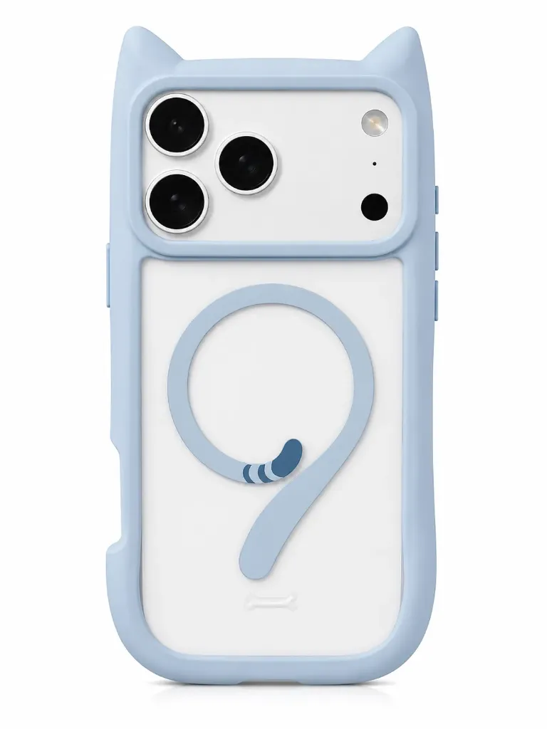 QIWANLI Clear Cat Style Rubber Drop-Protection Cover (MagSafe Compatible) For iPhone 17 Pro Max - درع موبايل شفاف بتصميم القطط من المطاط مقاوم للسقوط مع ماك سيف للايفون 17 برو ماكس