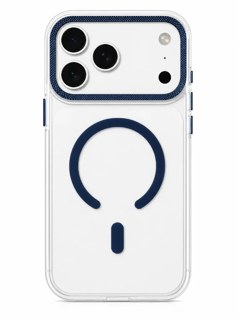 D.Glory High Quality Clear TPU Cover (MagSafe Compatible) For iPhone 17 Pro Max - درع موبايل شفاف مميز بجودة عالية من الجلاتين المقاوم للسقوط مع ماك سيف للايفون 17 برو ماكس (Blue)