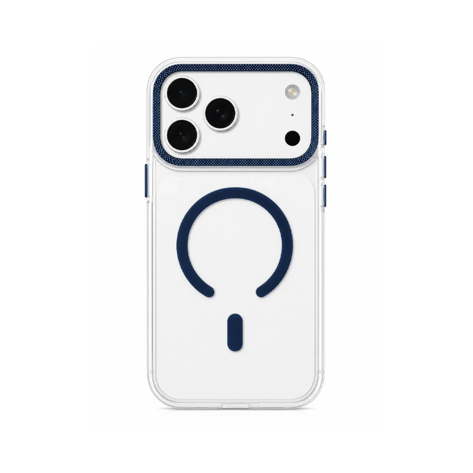 D.Glory High Quality Clear TPU Cover (MagSafe Compatible) For iPhone 17 Pro Max - درع موبايل شفاف مميز بجودة عالية من الجلاتين المقاوم للسقوط مع ماك سيف للايفون 17 برو ماكس (Blue)