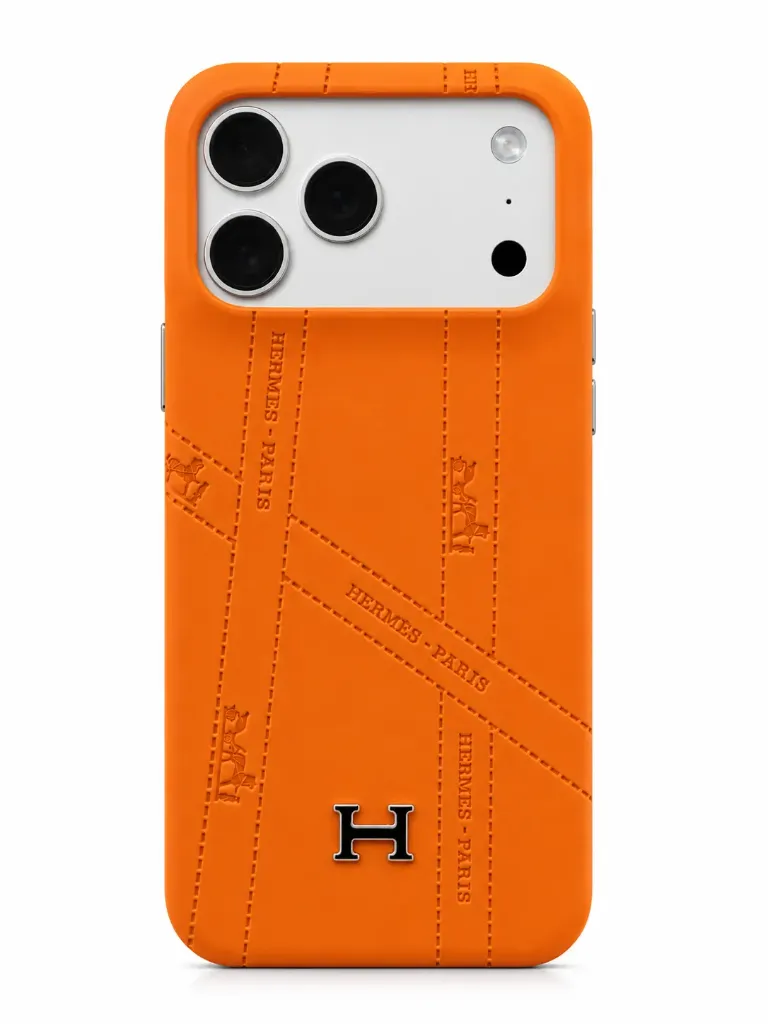 DUCATI M5-L045 Luxury Hermes Brand Drop-Protection Cover (No MagSafe) For iPhone 17 Pro Max - درع موبايل فخم من هيرمز مقاوم للسقوط بدون ماك سيف للايفون 17 برو ماكس