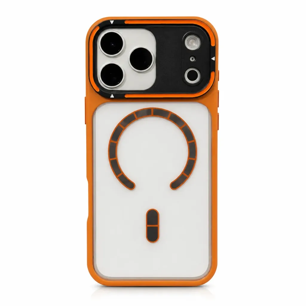 M5 KAI-003 Rugged Orange MagSafe Clear Cover for iPhone 17 Pro Max - درع موبايل شفاف متين مع حماية للكاميرا يحتوي على ماك سيف للايفون 17 برو ماكس