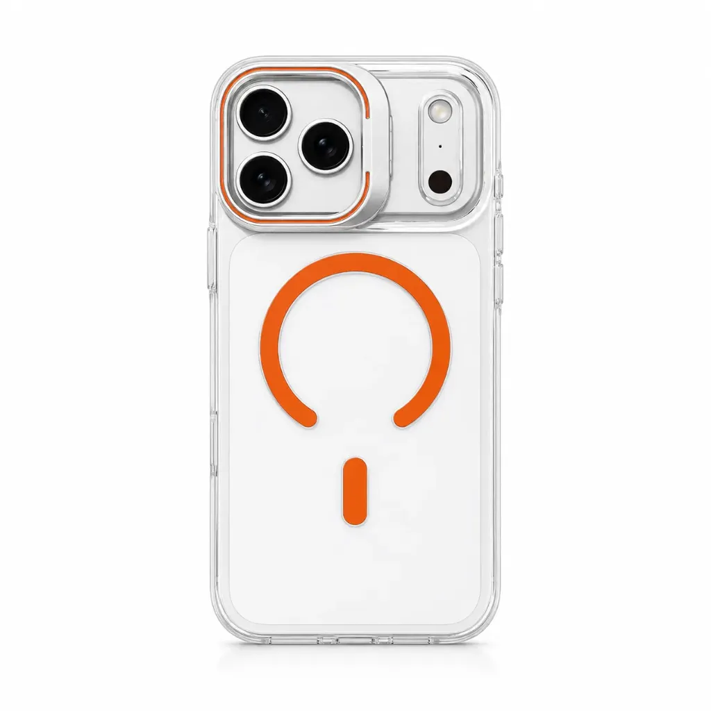 [S-C012] AS S-C012 Crystal Clear MagSafe Cover with Camera Kickstand for iPhone 17 Pro Max - درع موبايل شفاف مدرع مع حامل مدمج ويدعم ماك سيف للايفون 17 برو ماكس