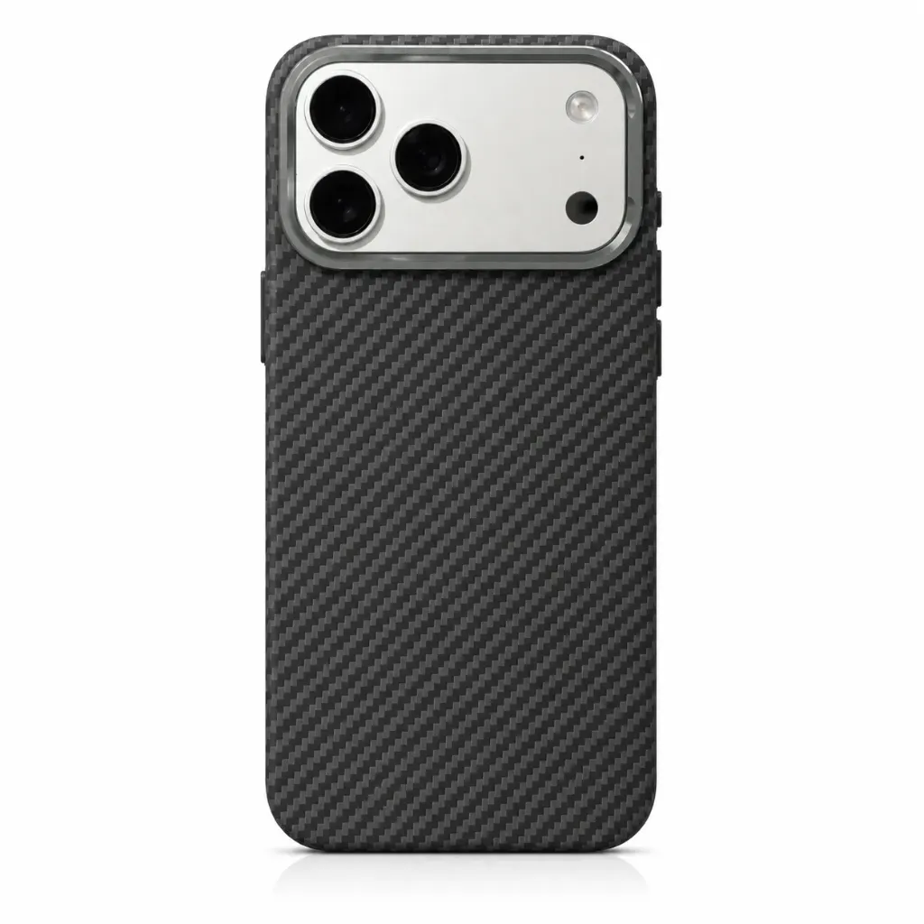 Elite Carbon Fiber Super-Slim Matte Cover (MagSafe Compatible) For iPhone 17 Pro Max - درع موبايل فاخر من الياف الكاربون نحيف وخفيف ويدعم ماك سيف لايفون 17 برو ماكس (Black)