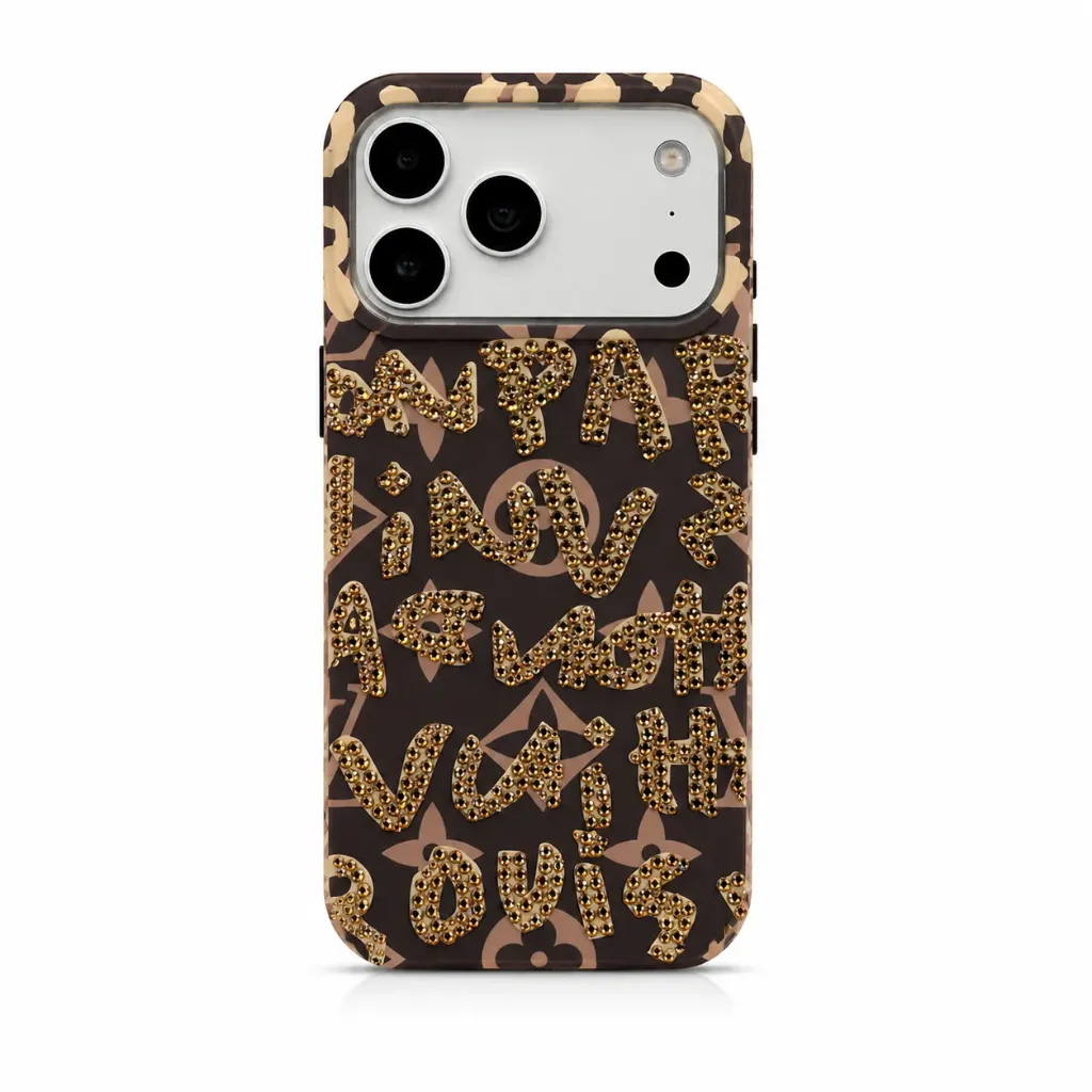 Luxury Shiny Monogram Crystal Drop-Proof Case for iPhone 17 Pro Max - درع موبايل لامع مزخرف مرصع بالكريستال انيق مقاوم للصدمات للايفون 17 برو ماكس