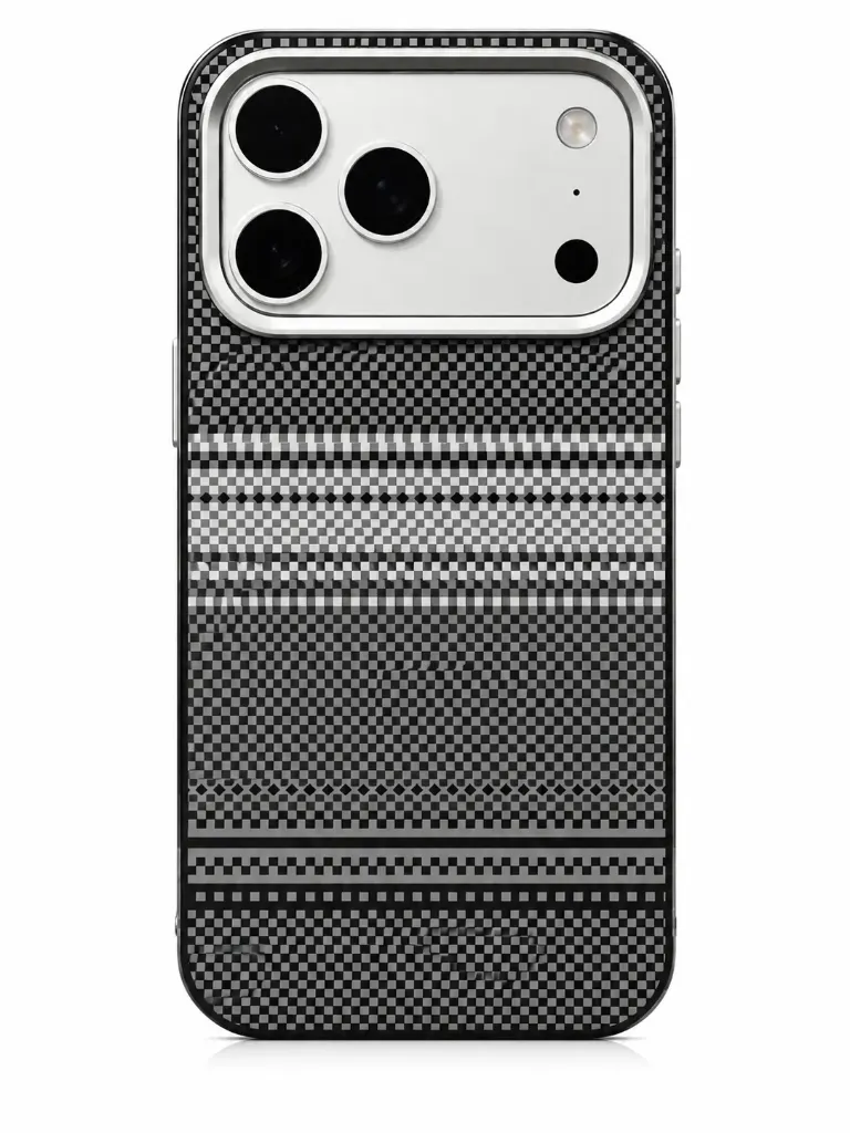 QY Carbon Fiber Sport Grid Shock-Proof Case Series For iPhone 17 Pro Max - درع موبايل فخم من الياف الكاربون مقاوم للصدمات للايفون 17 برو ماكس (Black)