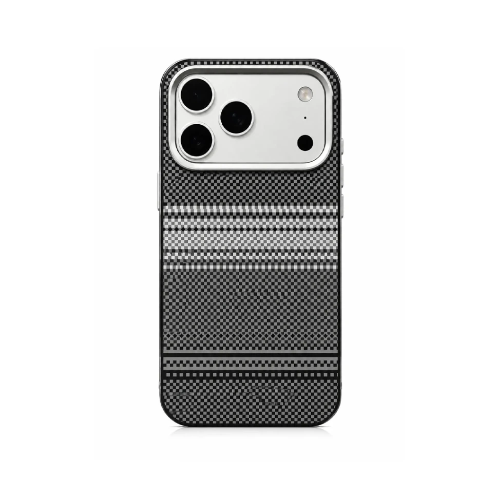 QY Carbon Fiber Sport Grid Shock-Proof Case Series For iPhone 17 Pro Max - درع موبايل فخم من الياف الكاربون مقاوم للصدمات للايفون 17 برو ماكس (Black)