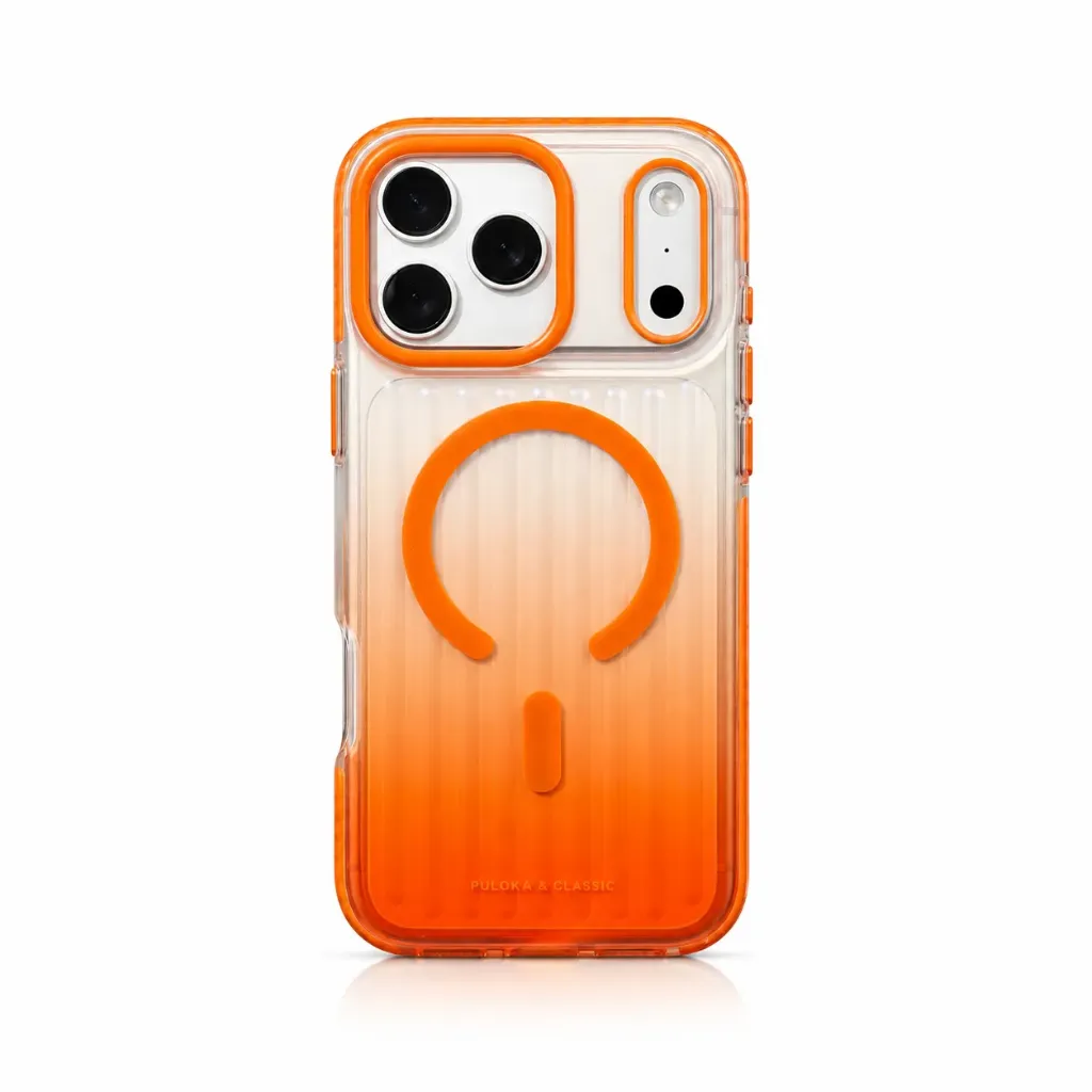 Puloka Gradient Grooved Ribbed Magnetic Cover For iPhone 17 Pro Max - درع موبايل شفاف متين مظلع متدرج الالوان مع ماك سيف للايفون 17 برو ماكس