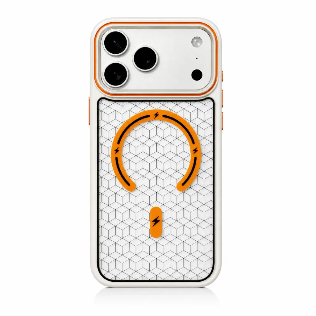 [M5-L036] AS M5-L036 Clear 3D Geometric Cube Pattern MagSafe Cover with TPU Shockproof Hybrid Frame For iPhone 17 Pro Max - درع موبايل شفاف بتصميم مكعب هندسي ثلاثي الابعاد مقاوم للصدمات باطار جلاتيني للايفون 17 برو ماكس