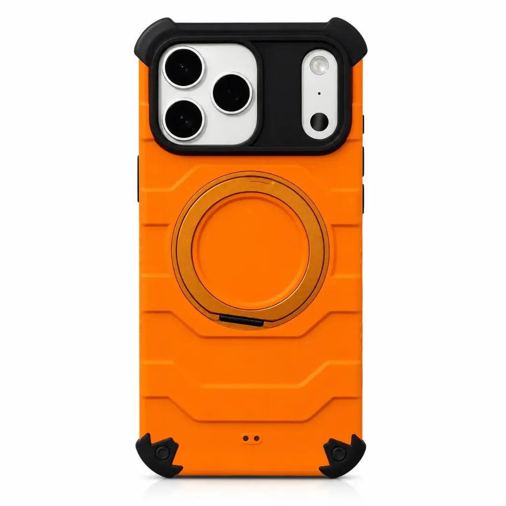 Heavy-Duty Tactical Armor MagSafe Cover with 360° Rotatable Ring Stand & Reinforced Corners For iPhone 17 Pro Max - درع موبايل تكتيكي مدرع ومقاوم للصدمات مع ستاند حلقي مدمج يدور 360 درجة وحواف مدعمة يدعم ماك سيف للايفون 17 برو ماكس