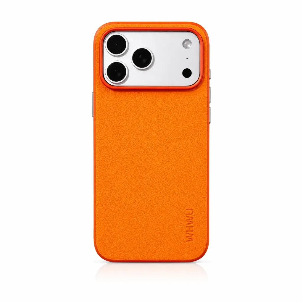 WHWU Premium Litchi Textured Leather Cover with Protective Camera Frame For iPhone 17 Pro Max - درع موبايل جلدي ناعم بنقشة الليتشي من مع إطار حماية للكاميرا للايفون 17 برو ماكس