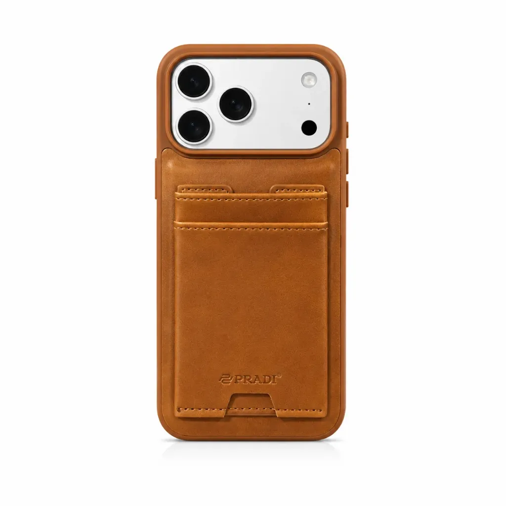 PRADI Executive Leather Wallet Case with Dual Card Slots For iPhone 17 Pro Max - درع موبايل جلدي تنفيذي من برادي مع محفظة بطاقات مدمجة للايفون 17 برو ماكس