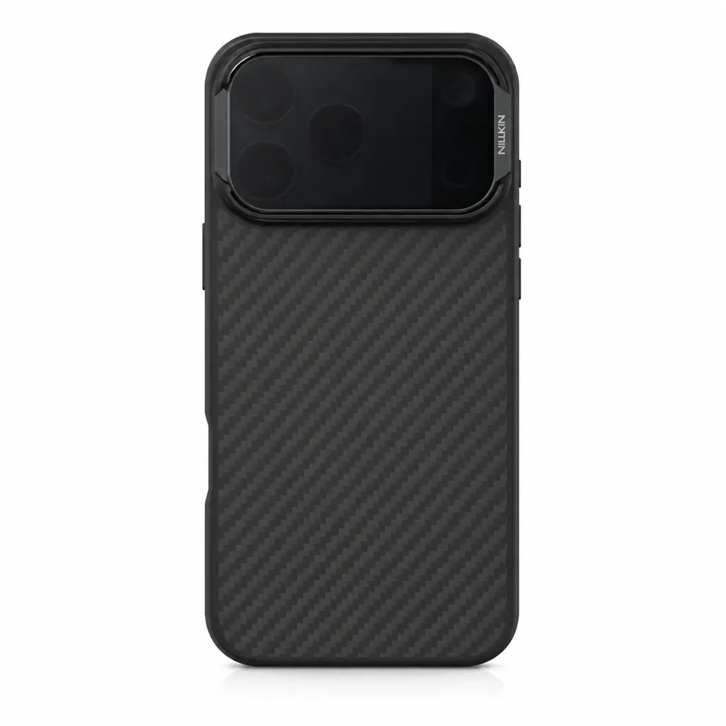 [NILLKIN-5444] NILLKIN Tactical Carbon Fiber Case with Kickstand Camera Cover For iPhone 17 Pro Max - درع موبايل تكتيكي بنقشة كاربون فايبر من مع غطاء حماية للكاميرا يتحول لستاند مدمج للايفون 17 برو ماكس