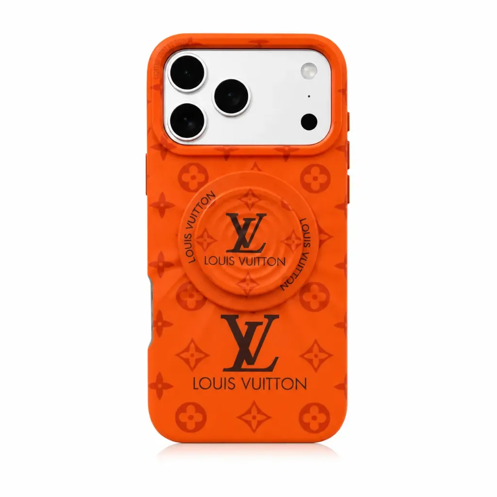M5 Louis Vuitton Silicone Monogram Cover with Built-in PopSocket For iPhone 17 Pro Max - درع موبايل سيليكون بنقشة مونوجرام لويس فيتون مع مسكة مدمجة للايفون 17 برو ماكس